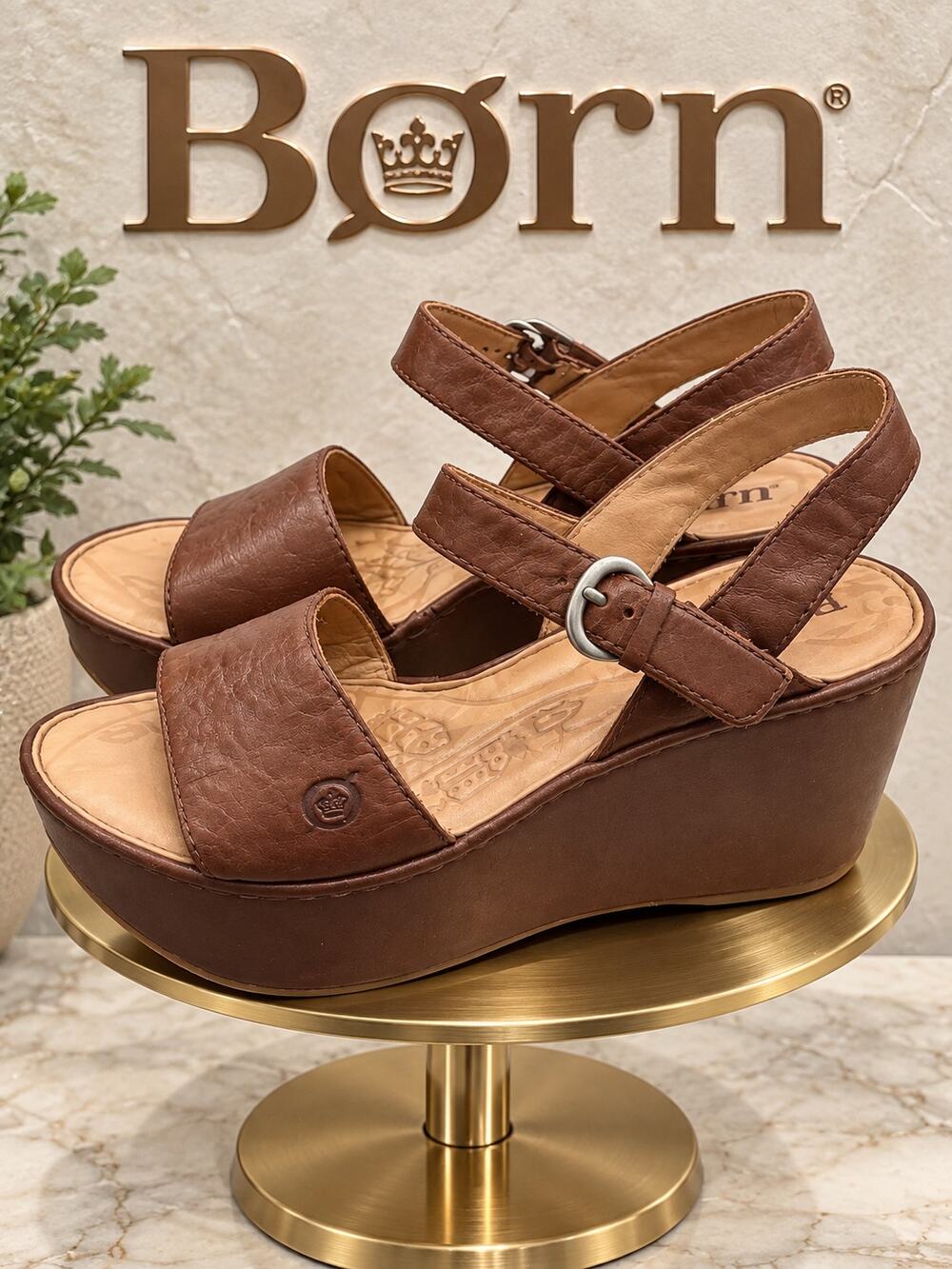 Born Maldives Brown Leather Platform Wedge Sandals Size 6 EU 36.5